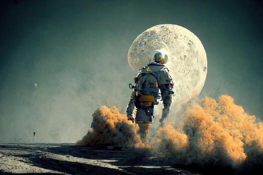 Man going on the moon, 3d illustration