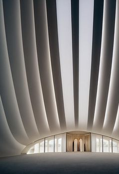 Interior shot of a modern contemporary futuristic chapel, 3d illustration