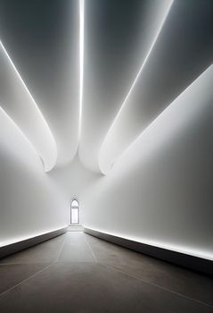 Interior shot of a modern contemporary futuristic chapel, 3d illustration