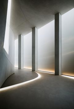 Interior shot of a modern contemporary futuristic chapel, 3d illustration