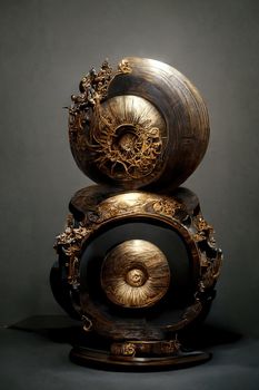 Baroque sculpture of gong, intricate details, 3d illustration