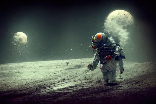 Man going on the moon, 3d illustration