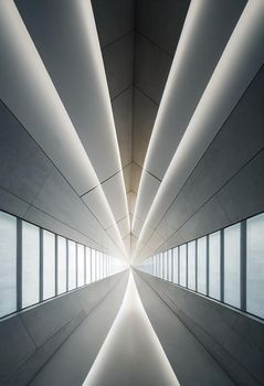 Interior shot of a modern contemporary futuristic chapel, 3d illustration