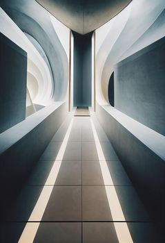 Interior shot of a modern contemporary futuristic chapel, 3d illustration