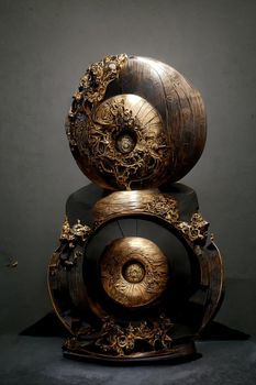 Baroque sculpture of gong, intricate details, 3d illustration