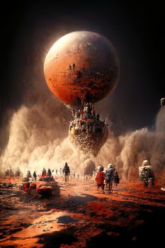 People arriving on Mars, 3d illustration