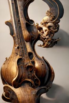 Picture of baroque violin statue, intricate details, 3D illustration