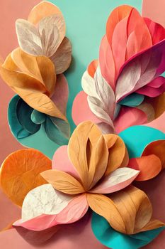 Paper art decorative flowers, 3d illustration