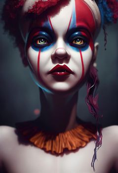 Portrait of a beautiful clown girl, 3d illustration