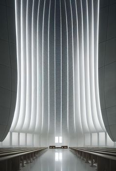 Interior shot of a modern contemporary futuristic chapel, 3d illustration