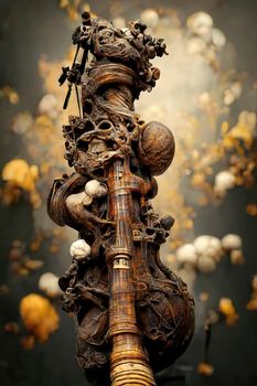 Baroque sculpture of bagpipe, 3d illustration