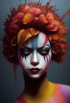 Portrait of a beautiful clown girl, 3d illustration