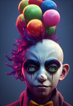 Portrait of a beautiful clown boy, 3d illustration