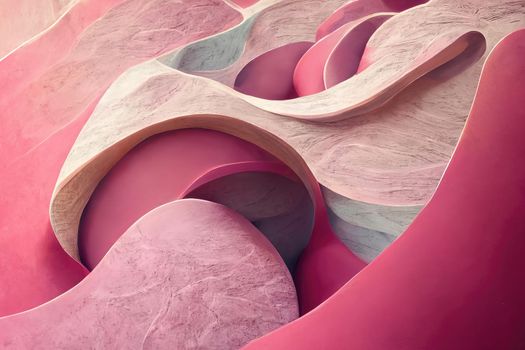 Abstract pink background, wavy fashion wallpaper, 3d illustration