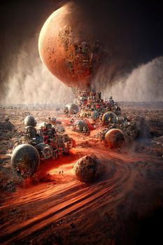 People arriving on Mars, 3d illustration