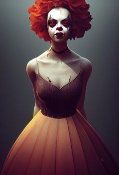 Portrait of a beautiful clown girl, 3d illustration