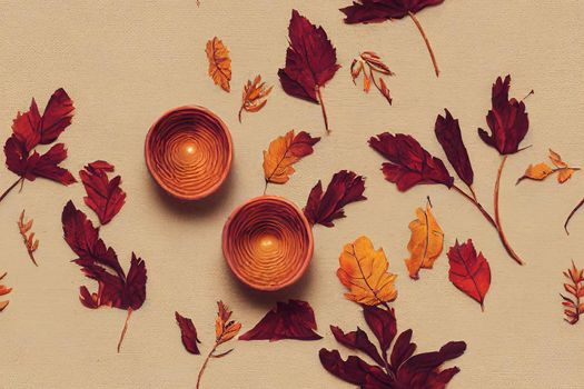 Autumn creative composition Pattern made of dried flowers on beige background Autumn, fall modern concept Flat lay, top view , anime style
