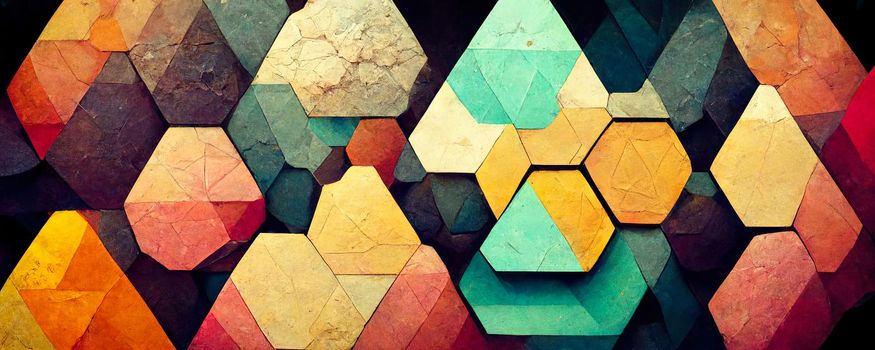 geometric shapes of polygons in the form of a modern background in warm colors.