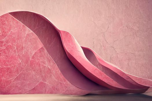 Abstract pink background, wavy fashion wallpaper, 3d illustration