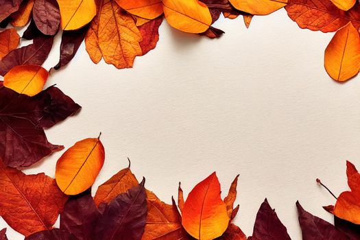 Autumn composition Frame made of autumn dried leaves on white background Flat lay, top view, copy space , anime style