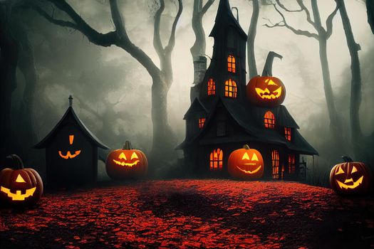 Black and orange house with Halloween theme, 3d illustration