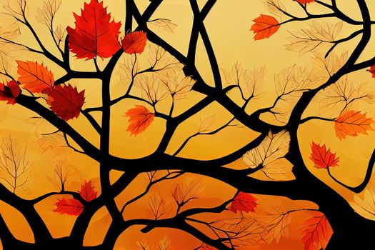autumn background with mental health day ribbon, pyracantha and leaves , anime style