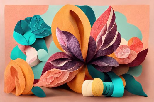 Paper art decorative flowers, 3d illustration