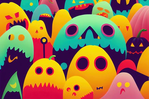 funny and cute colourful monsters for halloween with big open mouths as copy space