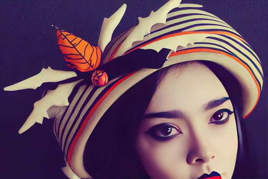 Halloween headdress striped witch hat with buckle isolated cartoon magician headdress wizard or witch cap fairy stargazer cap with buckle Magic headwear Halloween hat of mage sorcerer, Anime Style