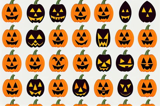 Halloween pumpkin face icons, isolated on a white background. A set of pumpkins for Halloween. Monster Faces. Happy Halloween. Elements for fall decor, Halloween invitation.