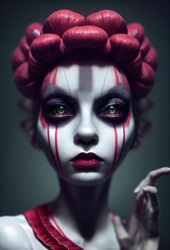 Portrait of a beautiful clown girl, 3d illustration