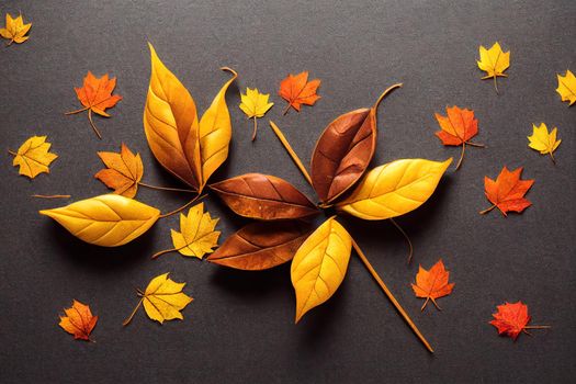 Autumn aesthetic concept Top view photo of plaid scarf cinnamon sticks yellow maple leaves and stylish glasses on isolated grey background with copyspace , anime style