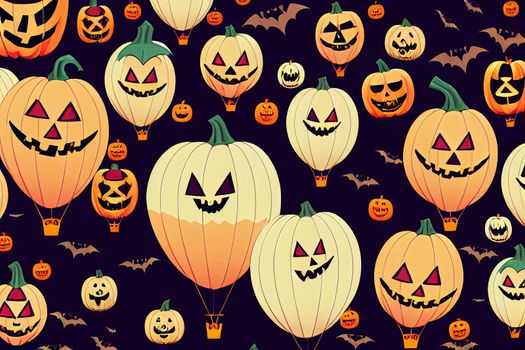 Happy Halloween trick or treat with Happy halloween pumpkin and Scary air balloonsWebsite spookyBackground or banner Halloween template illustration , Anime Style