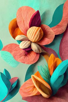 Paper art decorative flowers, 3d illustration