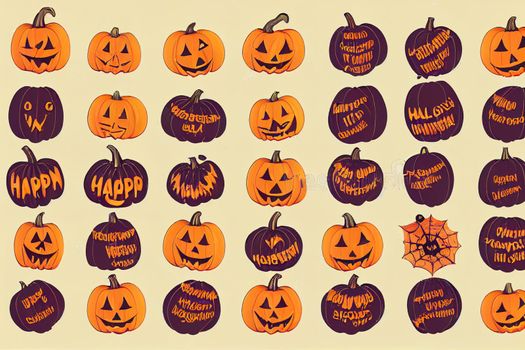 Set of handwritten Halloween phrases. Handwritten halloween text, trick or treat and happy helloween. Raster halloween illustration.