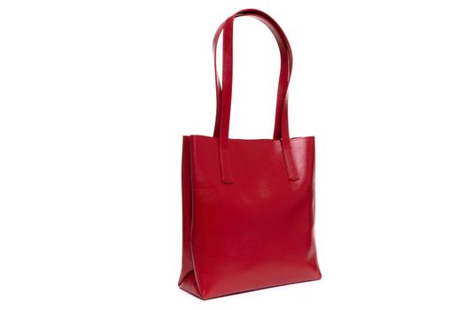 stylish red women's leather bag.