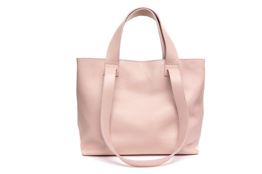 stylish leather women's bag made of soft leather in beige color.
