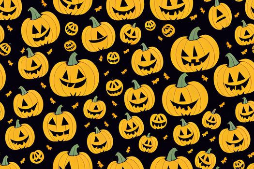 Halloween pattern Funny wallpaper for textile, Halloween party background with and horror design. Seamless pattern of Halloween with Cute Pumpkins and Spider Web Halloween Raster Design.