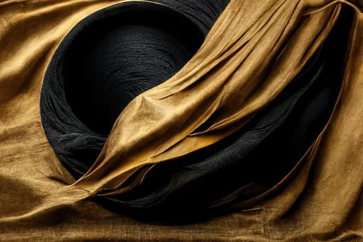 3d render, abstract fashion wallpaper. Modern minimal composition with gold black silk fabric, illustration