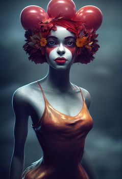 Portrait of a beautiful clown girl, 3d illustration