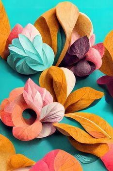 Paper art decorative flowers, 3d illustration