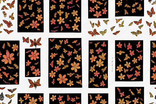Hand drawn illustration floral skull seamless pattern with butterfly snake Ouija board and botanical elements Mystical occult pattern background for Halloween, Anime Style