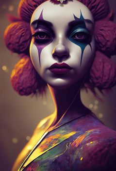 Portrait of a beautiful clown girl, 3d illustration