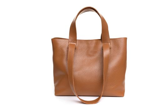 stylish brown leather bag made of natural materials.