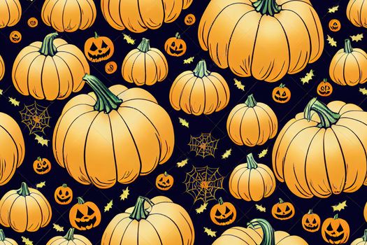 Seamless pattern of Halloween with Cute Pumpkins and Spider Web Halloween Raster Design
