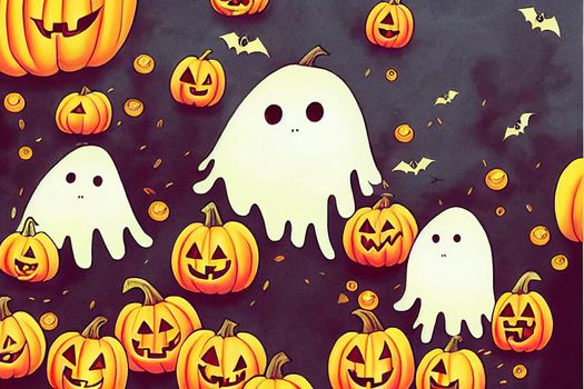 How to draw halloween ghost with candies illustration Draw a halloween ghost with candies step by step Halloween ghost drawing guide Cute and easy drawing guidebook, Anime Style