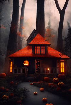 Black and orange house with Halloween theme, 3d illustration