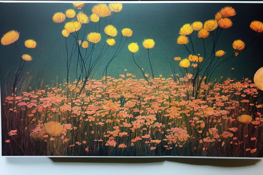 Dry flower in garden on dark background , anime style