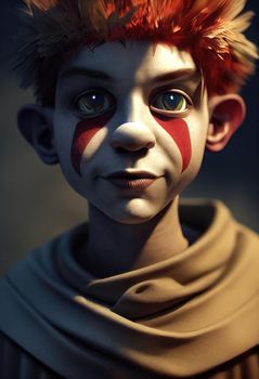 Portrait of a beautiful clown boy, 3d illustration