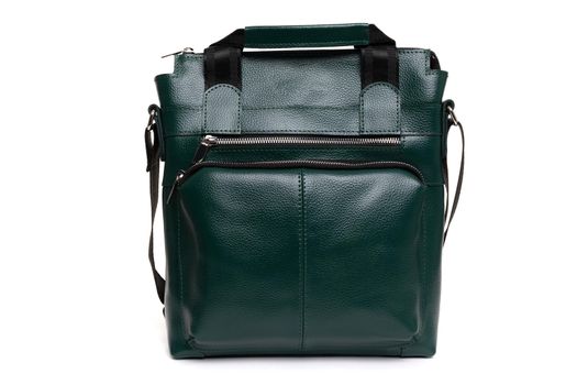 stylish men's leather bag rectangular Emerald color.